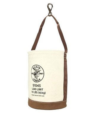 KLEIN NO.5104 Canvas Bucket with Leather Bottom, 12-Inch Diameter, 1 Pocket, 100-Pound Load Rated Utility Bucket, Natural , Dia 12&quot; x tall 17&quot;