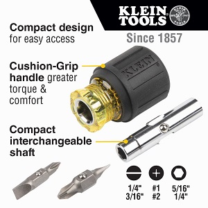 KLEIN NO.23NN71 (32561) 6-in-1 General Purpose Multi-Bit Screwdriver, 3-1/4&quot; Length