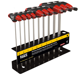 KLEIN NO.JTH610E Set T-Handie Hex-Keywith Stand-inch 6 length (10 pcs.) Size 3/32&quot;-3/8&quot;