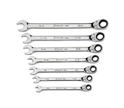 SNAP-ON No.SOXRR707A SAE Flank Drive Plus Reversible Ratcheting Combination Wrench , (3/8-3/4&quot;) 7pc 12-Point