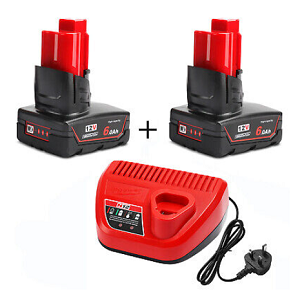 ชุดแท่นชาร์จพร้อมแบตเตอรี่ MILWAUKEE No.M12-6.0Ah Lithium-Ion Battery, (Charger , Battery12V 6.0Ah x2)