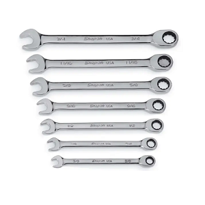 SNAP-ON No.SOXR707A SAE Flank Drive® Plus Non-Reversible Ratcheting Combination Wrench Set ,3/8 - 3/4&quot; (7pcs/set)