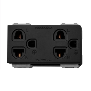 เต้ารับคู่เสียบขากลมแบนมีกราวด์ Panasonic No.WEGN15929B Ground Duplex Universal Receptacle black, 16A 250V