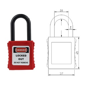 กุญแจ Safety Lockout padlock Nylon ,แกน 6 mm. 38 mm. PVC, Red (20x37x45mm))