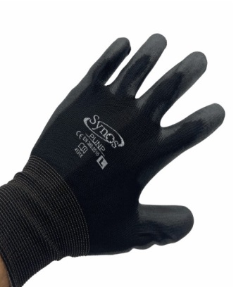 ถุงมือไนล่อนเคลือบโพลียูรีเทน SYNOS Nylon Pu Palm Fit Gloves Size M (Black) , (12 Pair / 1Ea)