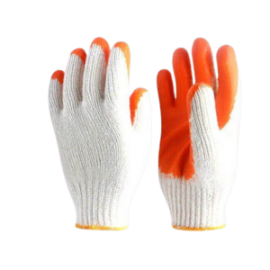 ถุงมือผ้าสีขาว (ชุบยางสีส้ม) White cloth gloves orange rubber