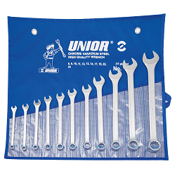 UNIOR NO.120-11 Set Combination Wrenches, 8-24 mm. (11 pcs/set) ชุดประแจแหวนข้างปากตายยาว ในซองผ้า