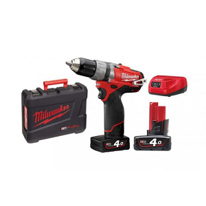 สว่านกระแทกไร้สาย MILWAUKEE NO.M12CPD-402C M12 2-speed percussion drill 10mm.  (Charger , 2x Battery 4.0Ah)