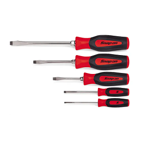 SNAP-ON NO.SGDS50BR Set Screwdriver Flat Tip Instinct Soft Handle Red 5pcs.