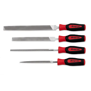 SNAP-ON NO.SGHBF500A Set File Soft Grip Mixed (Mill/Three Square/Round) Red Handles 4 pcs.