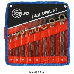 ชุดประแจแหวนข้างปากตายฟรีสปีด CONSO No.RPNT0108 Wrench Ratcheting Box/Open End Standard , 8-19 mm. (8pcs/set)