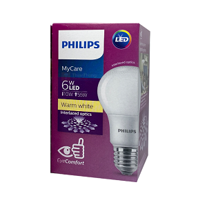 หลอดแอลอีดี PHILIPS LED Bulb 6w E27 A60 3000K Warmwhite