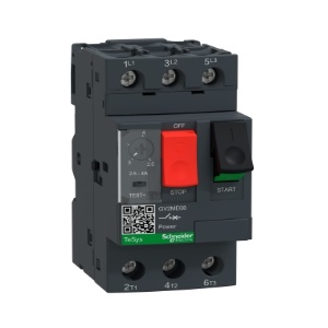 มอเตอร์เบรคเกอร์ SCHNEIDER No.GV2ME08  Motor circuit breaker, TeSys Deca, 3P, 2.5 to 4A, thermal magnetic, screw clamp terminals, button control