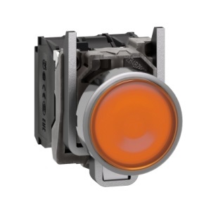 สวิตซ์กด SCHNEIDER No.XB4-BW35B5 Push button, Harmony XB4, metal, orange flush, 22mm, universal LED, plain lens, 1NO + 1NC, 24V AC DC