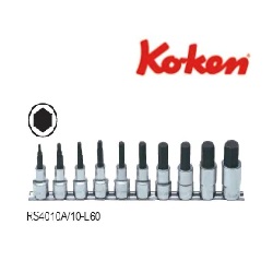 บ๊อกซ์เดือยโผล่ 6P KOKEN No.RS4010A/10-L60 Bit socket set , 3/16&quot;-3/4&quot; , 1/2&quot;sq. x 60 mm. (10 pcs/ea)