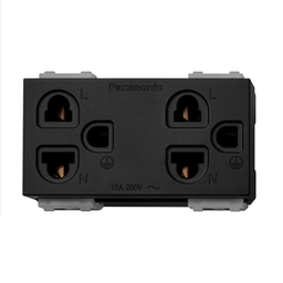 เต้ารับคู่เสียบขากลมแบนมีกราวด์ Panasonic No.WEGN15929B Ground Duplex Universal Receptacle black, 16A 250V