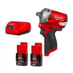 บล็อกกระแทกไร้สาย MILWAUKEE NO.M12FIWF12-202 Stubby Impact wrench , 1/2&quot; , 12V. (339 Nm.) (Charger, 2xBattery 2Ah)