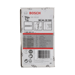 ตะปูยิงไม้ BOSCH No.2608200531 Stapling Nail SK64-20 for GSK-18 V-Li , 16G-50mm. (2000pcs/Box)