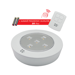 [E18699] โคมไฟแอลอีดีพร้อมรีโมท HI-TEK No.HFL0003WS Puck set with remote LED Warmwhite AA 4.5v 6ea/set